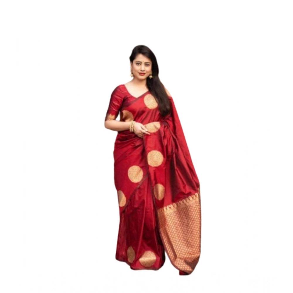 Generic Women's Silk Printed Saree With Unstitched Blouse 5.5Mtr (Red) - MYLUXURY LANE ENTERPRISE