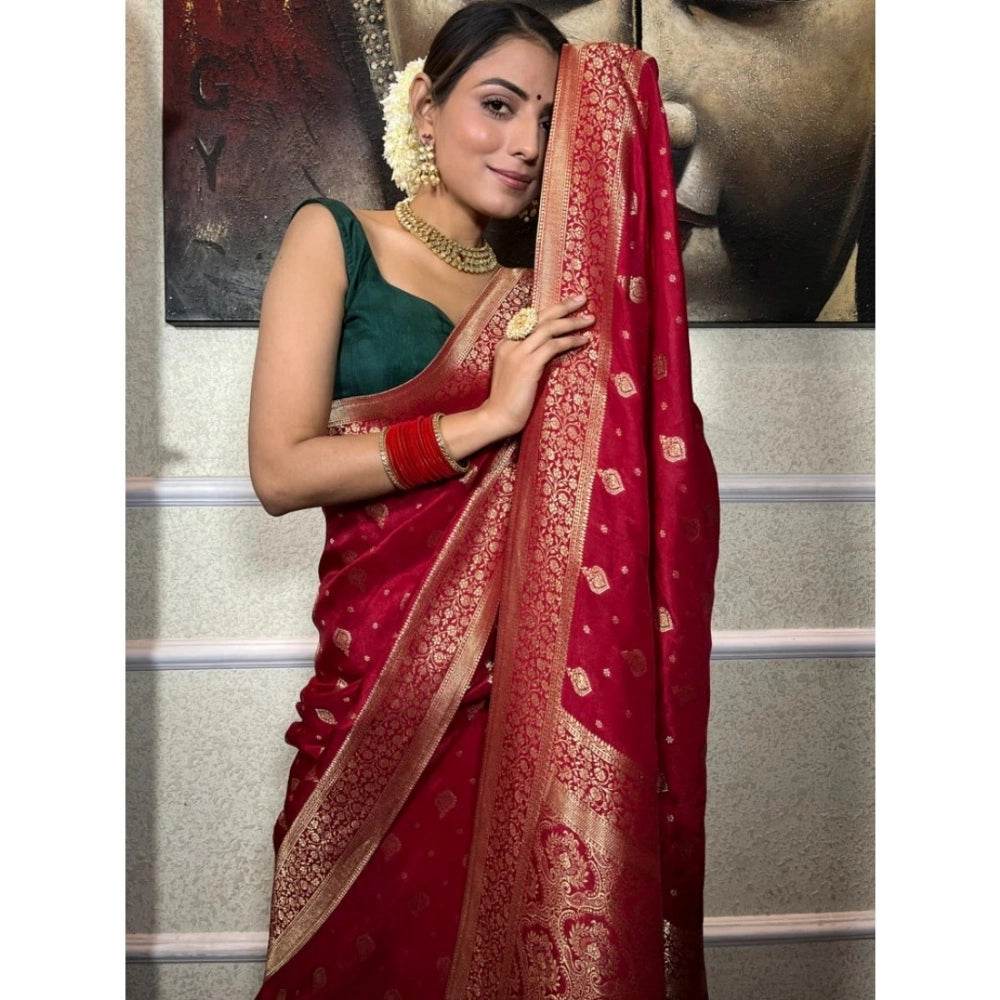 Generic Women's Silk Printed Saree With Unstitched Blouse 5.5Mtr (Red) - MYLUXURY LANE ENTERPRISE