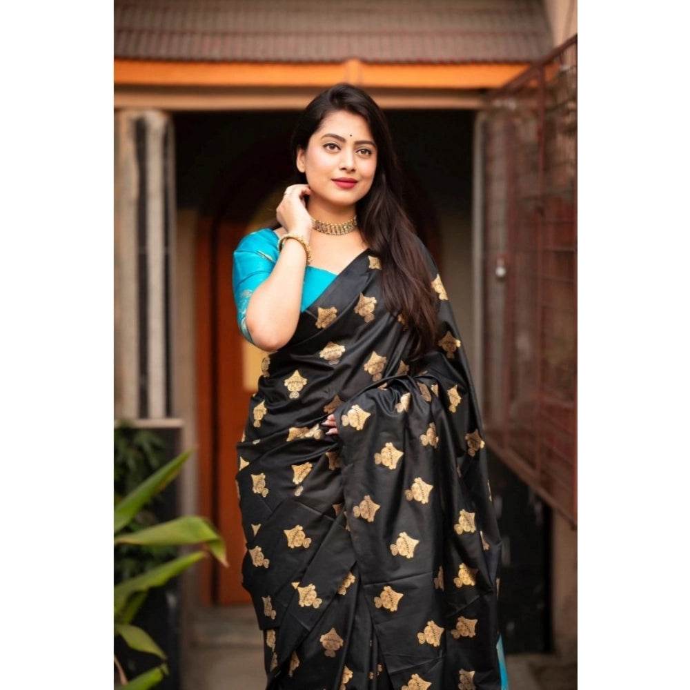 Generic Women's Silk Printed Saree With Unstitched Blouse 5.5Mtr (Sky Blue) - MYLUXURY LANE ENTERPRISE