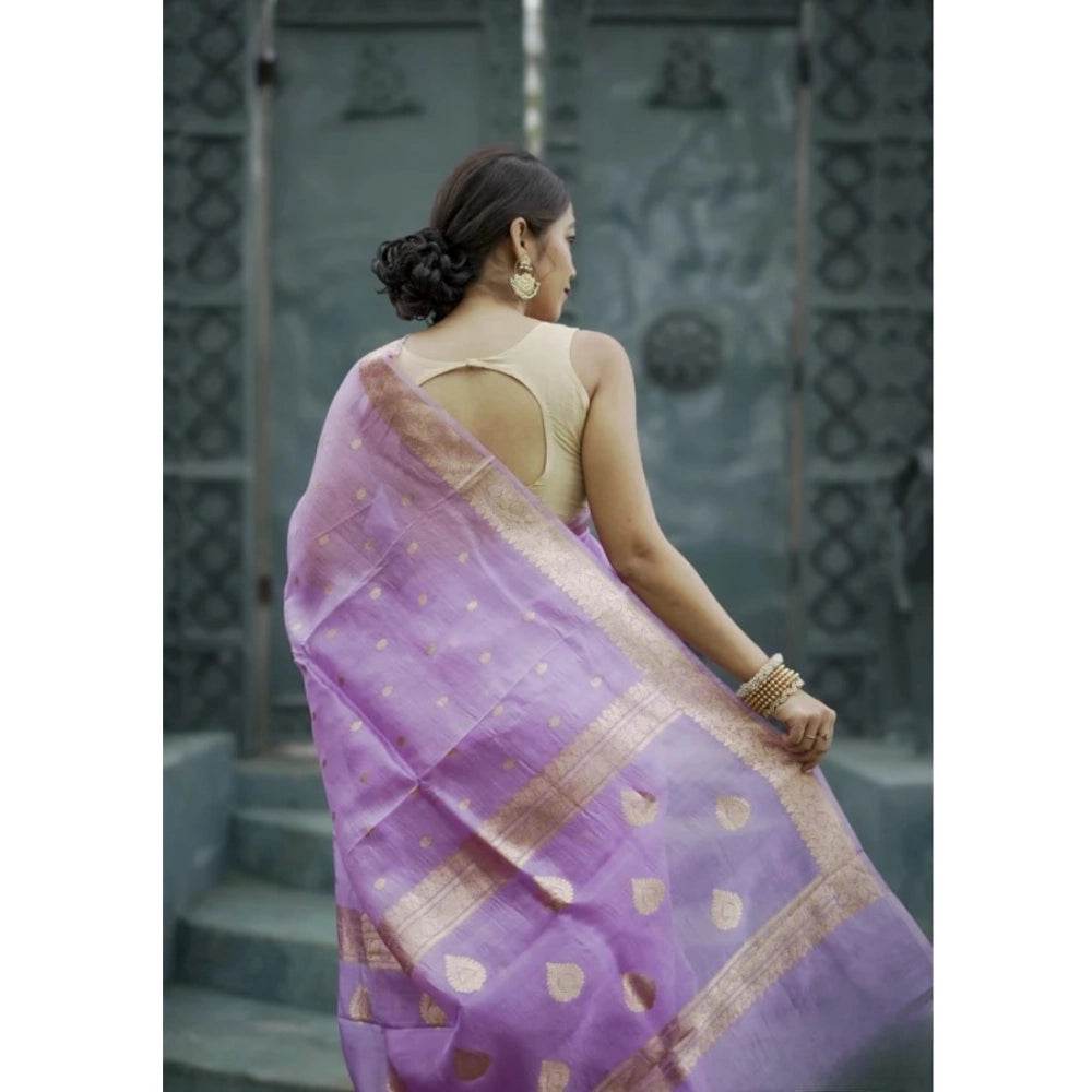 Generic Women's Cotton Printed Saree With Unstitched Blouse 5.5Mtr (Lavender) - MYLUXURY LANE ENTERPRISE