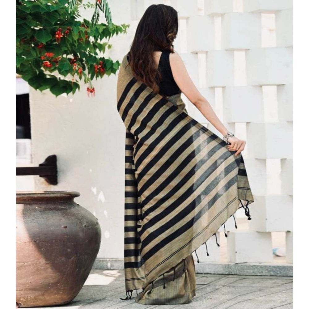Generic Women's Silk Printed Saree With Unstitched Blouse 5.5Mtr (Gold-Black) - MYLUXURY LANE ENTERPRISE