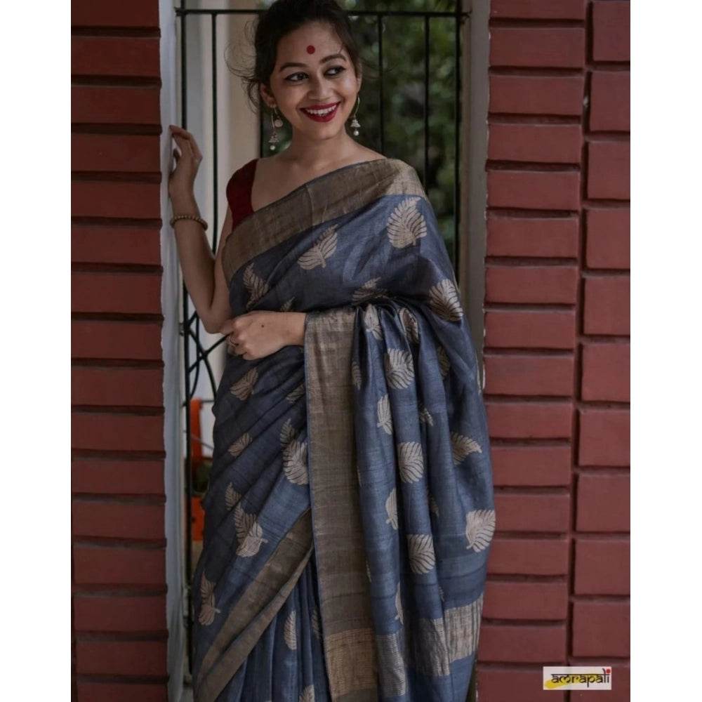 Generic Women's Silk Printed Saree With Unstitched Blouse 5.5Mtr (Grey) - MYLUXURY LANE ENTERPRISE