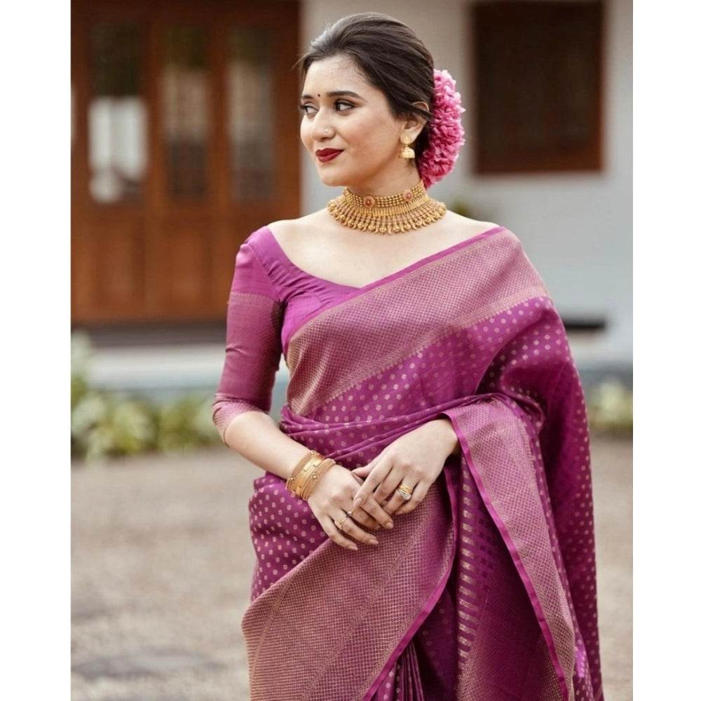 Generic Women's Silk Printed Saree With Unstitched Blouse 5.5Mtr (Purple) - MYLUXURY LANE ENTERPRISE