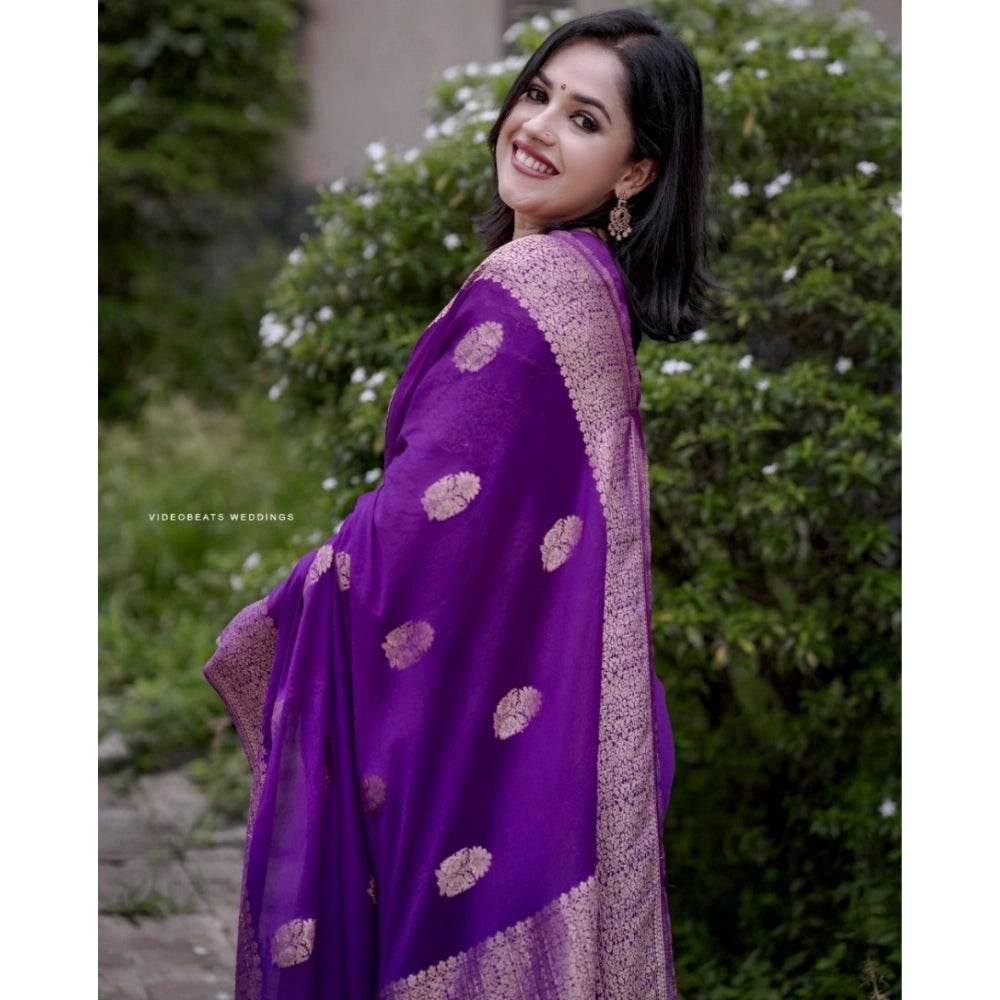 Generic Women's Silk Printed Saree With Unstitched Blouse 5.5Mtr (Purple) - MYLUXURY LANE ENTERPRISE