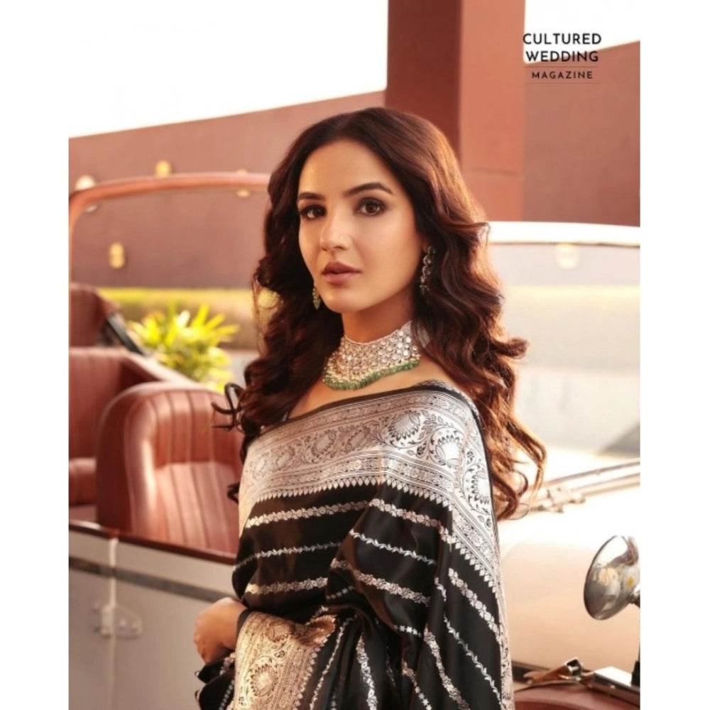 Generic Women's Silk Printed Saree With Unstitched Blouse 5.5Mtr (Black) - MYLUXURY LANE ENTERPRISE