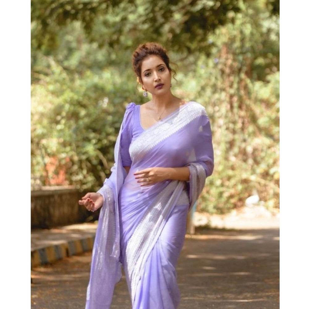 Generic Women's Cotton Printed Saree With Unstitched Blouse 5.5Mtr (Lavender) - MYLUXURY LANE ENTERPRISE
