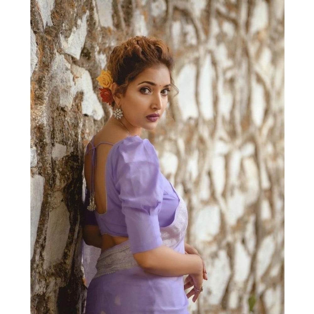 Generic Women's Cotton Printed Saree With Unstitched Blouse 5.5Mtr (Lavender) - MYLUXURY LANE ENTERPRISE