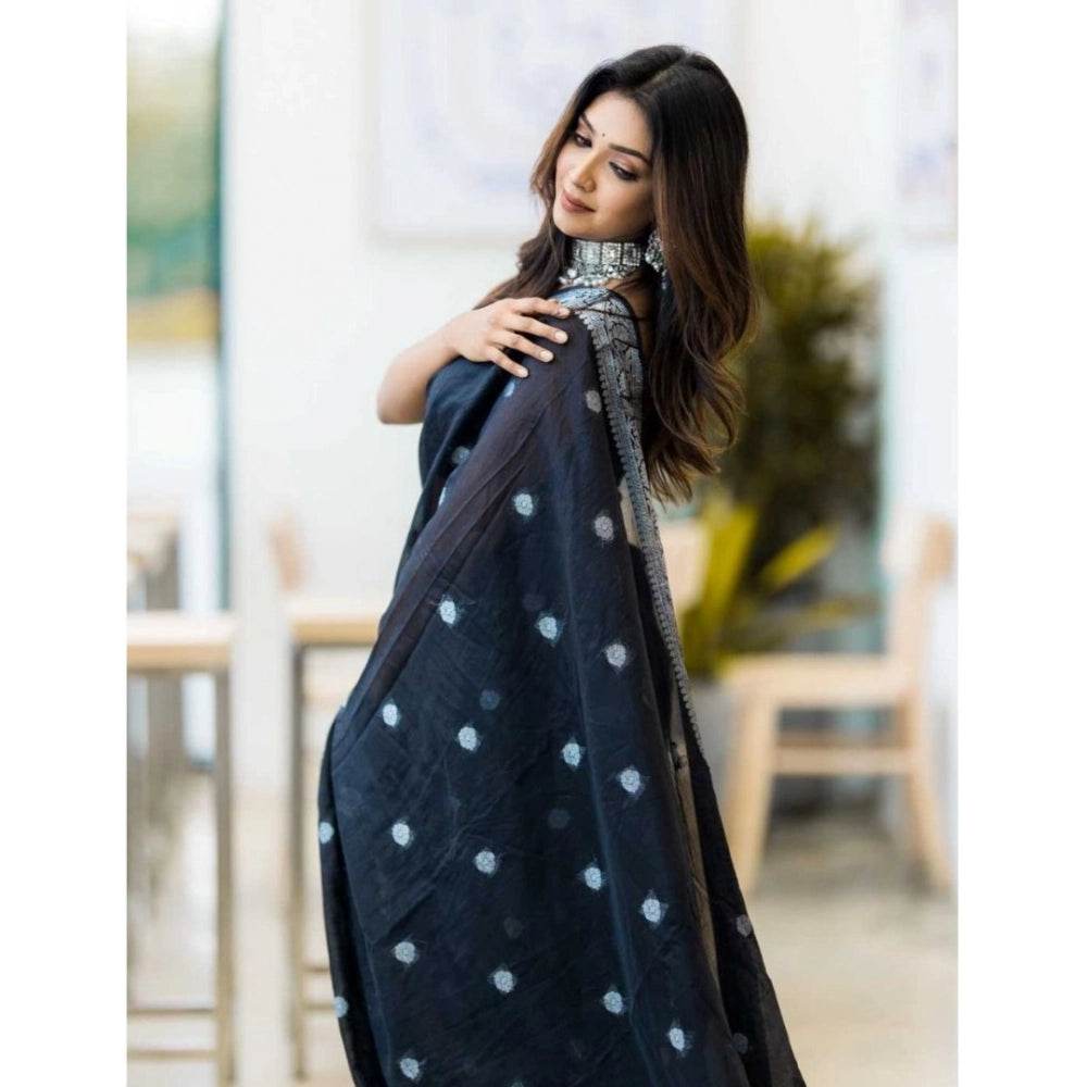 Generic Women's Cotton Printed Saree With Unstitched Blouse 5.5Mtr (Black) - MYLUXURY LANE ENTERPRISE