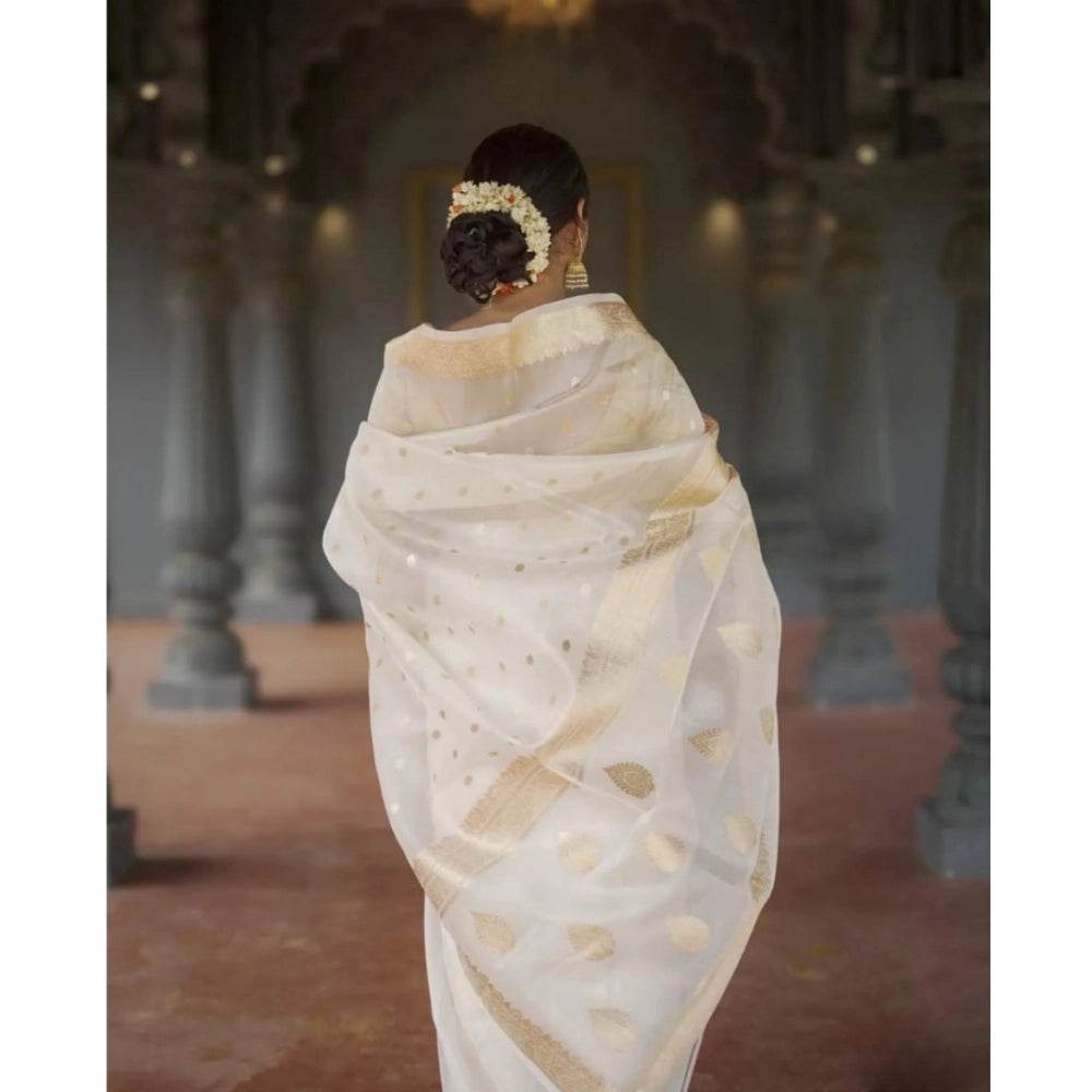 Generic Women's Cotton Printed Saree With Unstitched Blouse 5.5Mtr (White) - MYLUXURY LANE ENTERPRISE