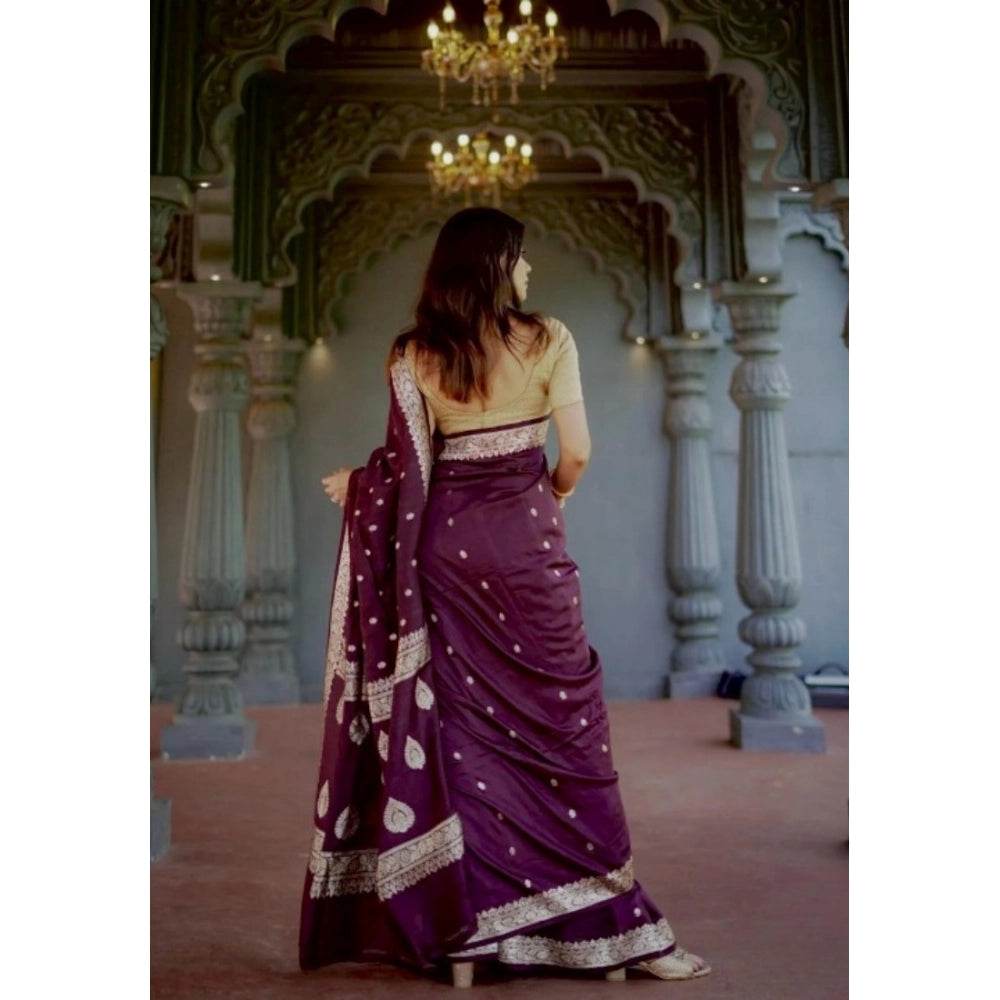 Generic Women's Cotton Printed Saree With Unstitched Blouse 5.5Mtr (Purple) - MYLUXURY LANE ENTERPRISE