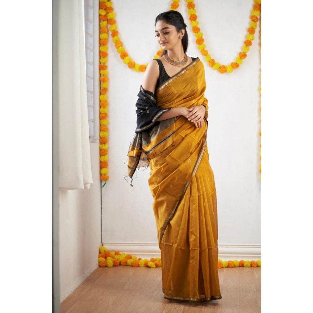 Generic Women's Cotton Printed Saree With Unstitched Blouse 5.5Mtr (Yellow) - MYLUXURY LANE ENTERPRISE