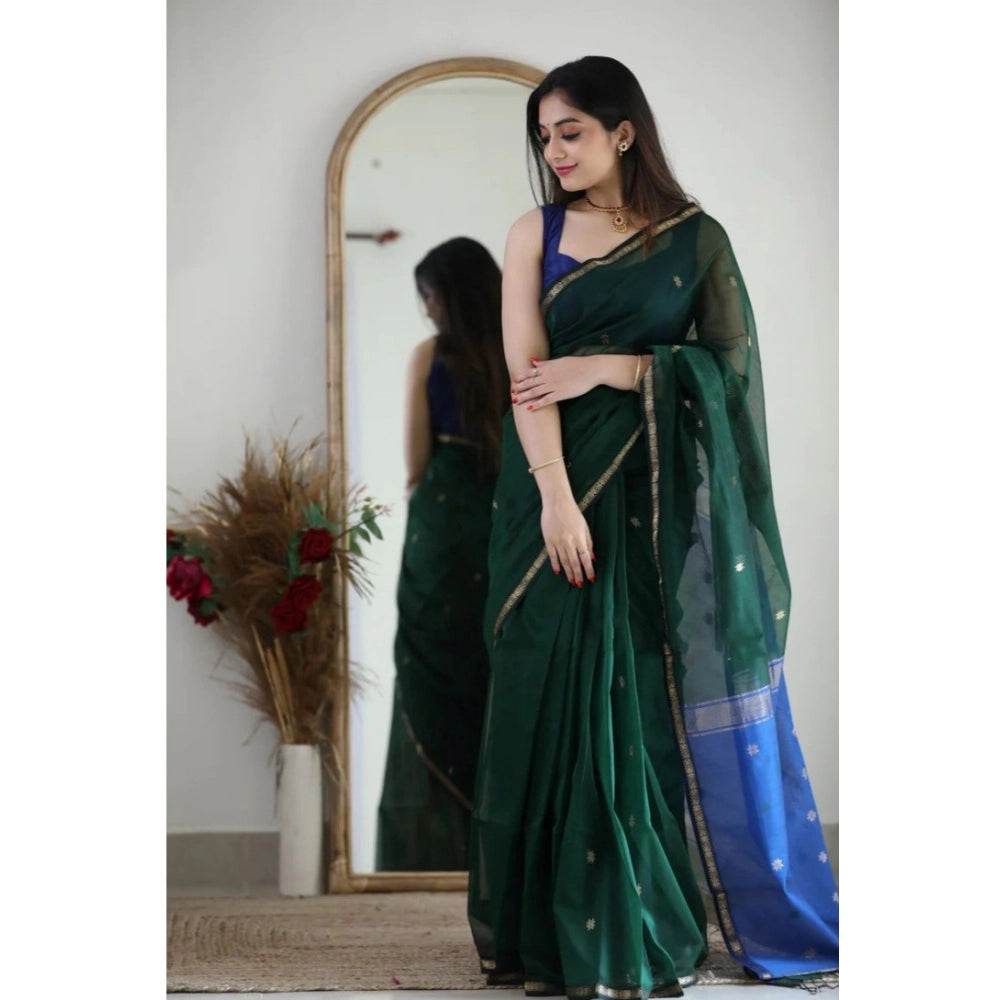 Generic Women's Cotton Printed Saree With Unstitched Blouse 5.5Mtr (Green) - MYLUXURY LANE ENTERPRISE
