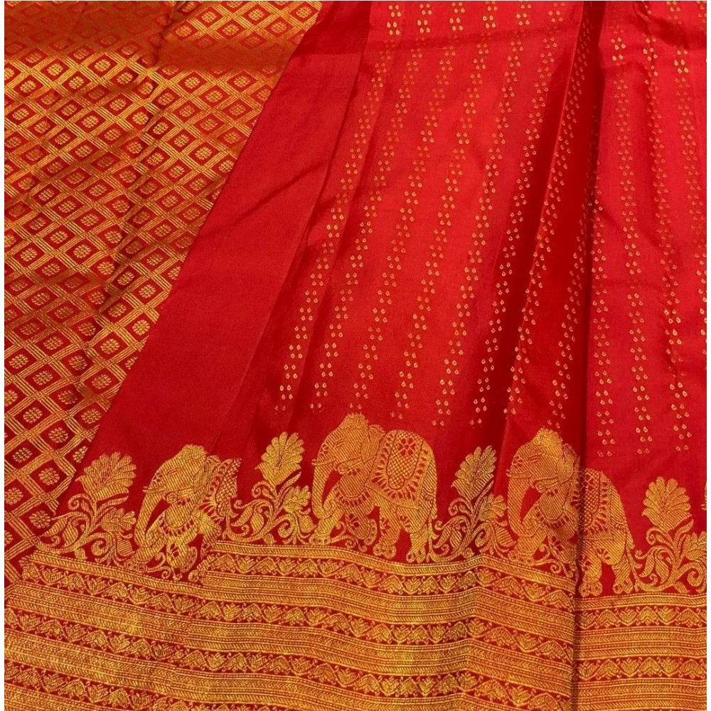 Generic Women's Silk Printed Saree With Unstitched Blouse 5.5Mtr (Red) - MYLUXURY LANE ENTERPRISE