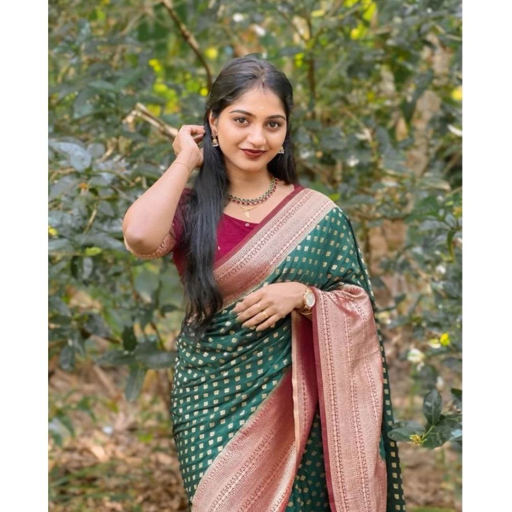 Generic Women's Silk Printed Saree With Unstitched Blouse 5.5Mtr (Green-Red) - MYLUXURY LANE ENTERPRISE