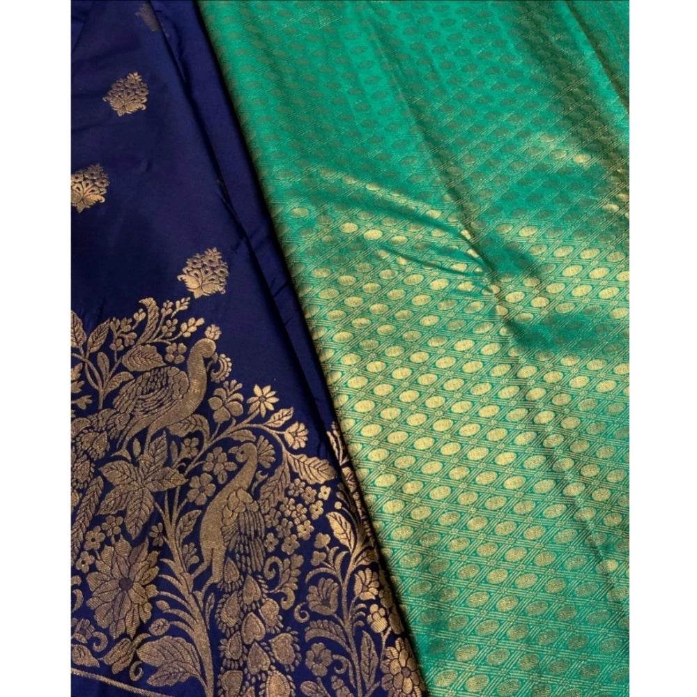 Generic Women's Silk Printed Saree With Unstitched Blouse 5.5Mtr (Royal Blue) - MYLUXURY LANE ENTERPRISE