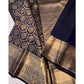 Generic Women's Silk Printed Saree With Unstitched Blouse 5.5Mtr (Navy Blue) - MYLUXURY LANE ENTERPRISE