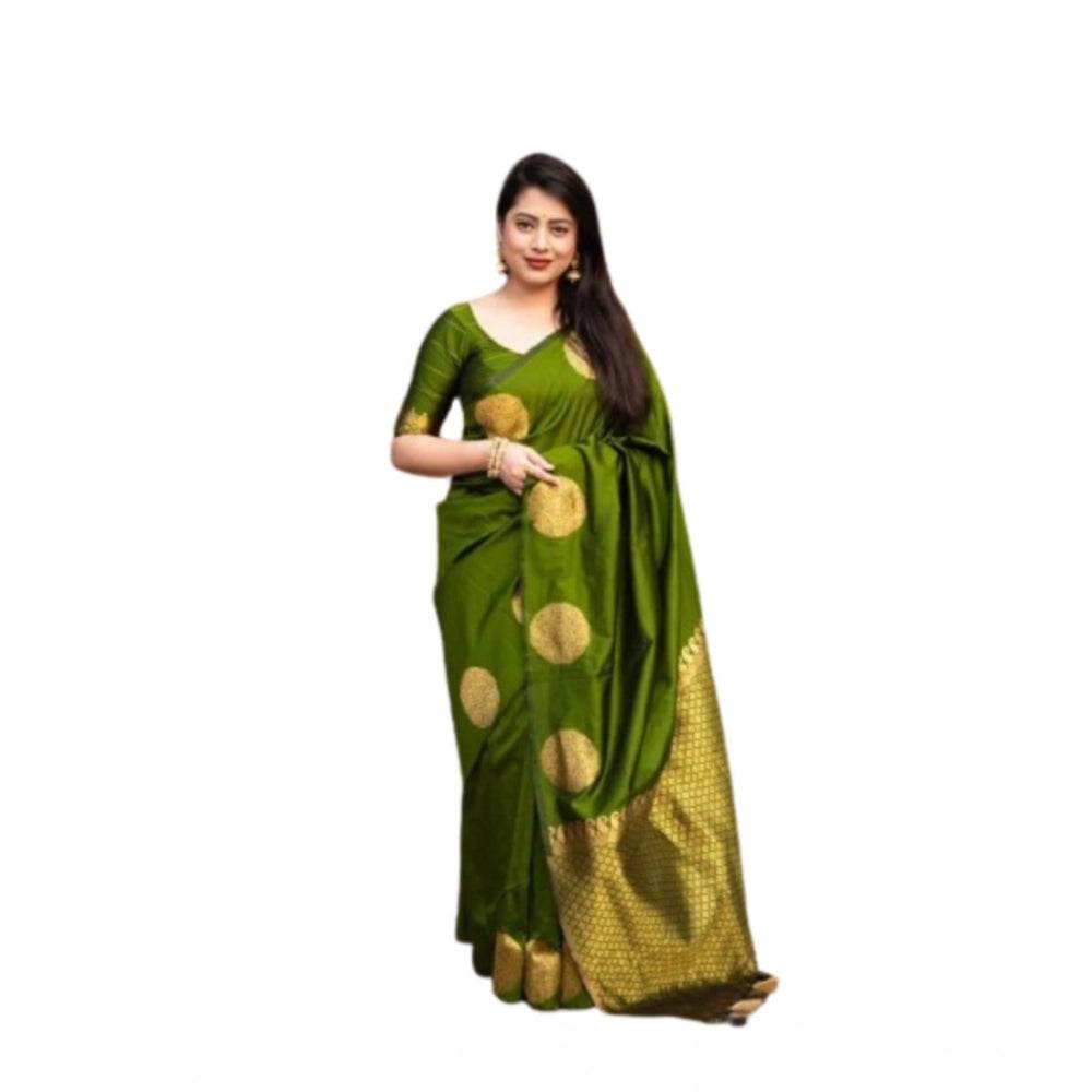 Generic Women's Silk Printed Saree With Unstitched Blouse 5.5Mtr (Green) - MYLUXURY LANE ENTERPRISE