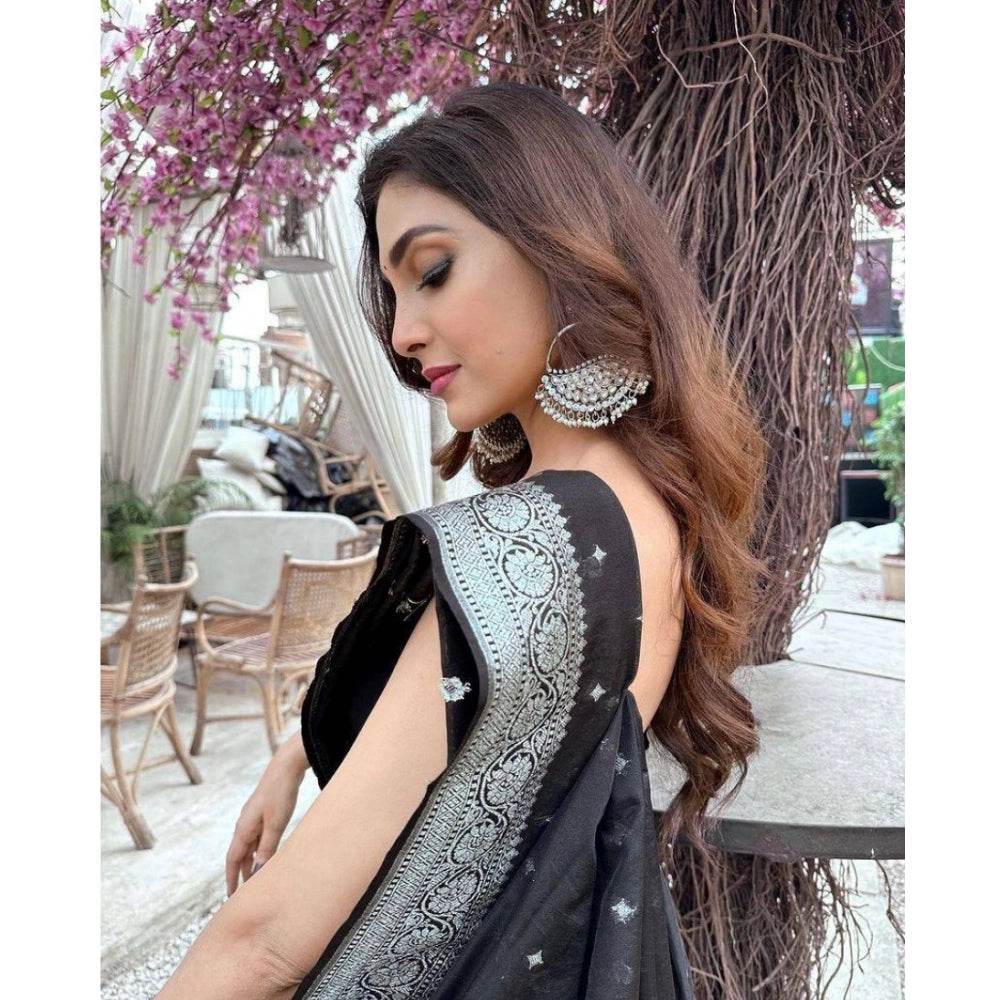 Generic Women's Silk Printed Saree With Unstitched Blouse 5.5Mtr (Black) - MYLUXURY LANE ENTERPRISE