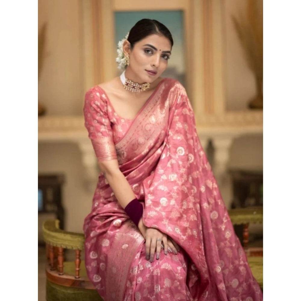 Generic Women's Silk Printed Saree With Unstitched Blouse 5.5Mtr (Peach) - MYLUXURY LANE ENTERPRISE