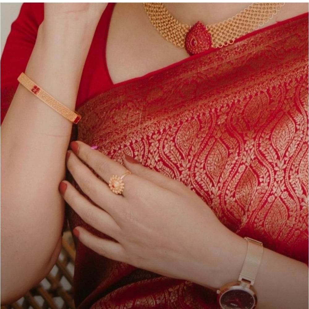 Generic Women's Silk Printed Saree With Unstitched Blouse 5.5Mtr (Red) - MYLUXURY LANE ENTERPRISE