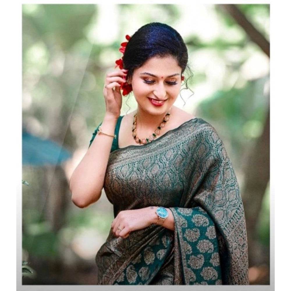 Generic Women's Silk Printed Saree With Unstitched Blouse 5.5Mtr (Green) - MYLUXURY LANE ENTERPRISE