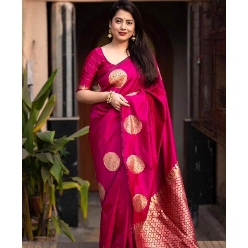 Generic Women's Silk Printed Saree With Unstitched Blouse 5.5Mtr (Pink) - MYLUXURY LANE ENTERPRISE