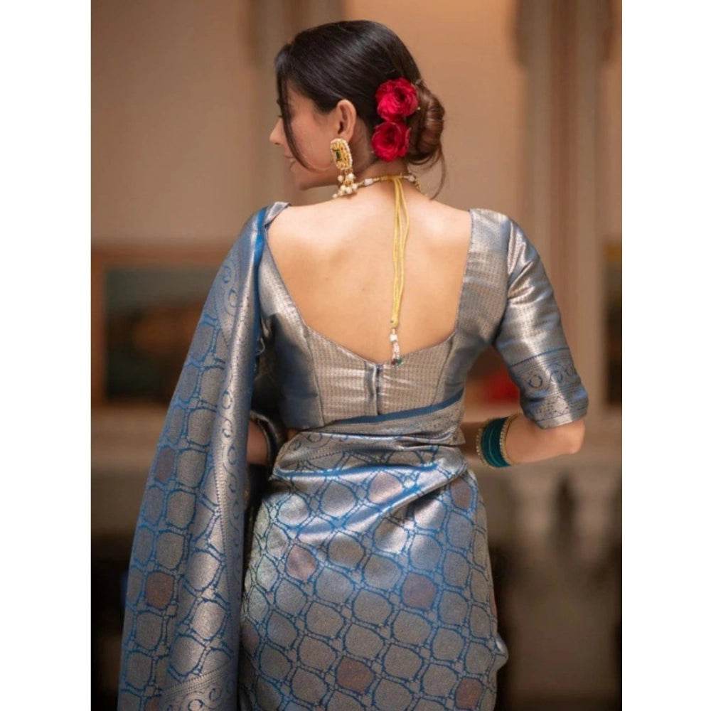 Generic Women's Silk Printed Saree With Unstitched Blouse 5.5Mtr (Rama) - MYLUXURY LANE ENTERPRISE