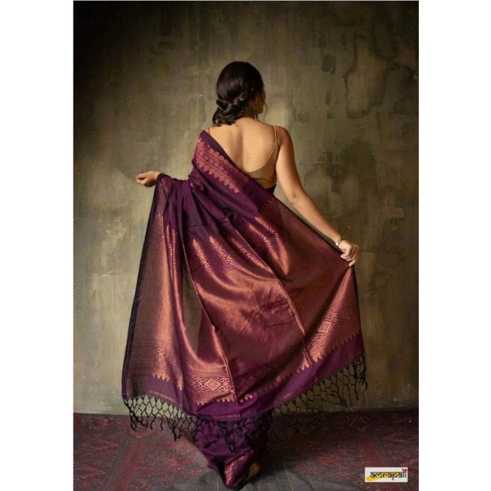 Generic Women's Silk Printed Saree With Unstitched Blouse 5.5Mtr (Wine) - MYLUXURY LANE ENTERPRISE