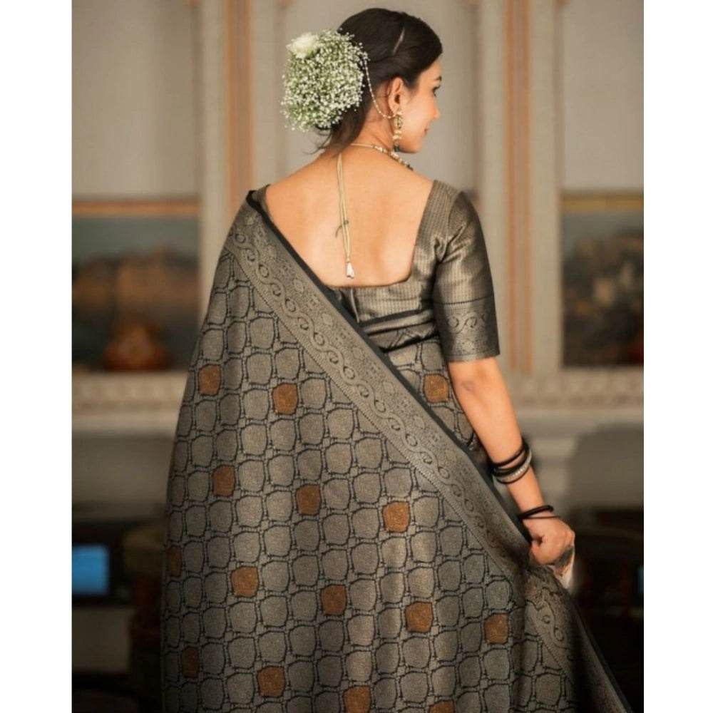 Generic Women's Silk Printed Saree With Unstitched Blouse 5.5Mtr (Black) - MYLUXURY LANE ENTERPRISE