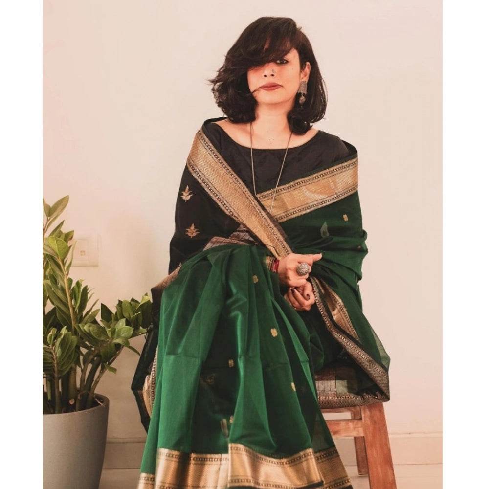 Generic Women's Silk Printed Saree With Unstitched Blouse 5.5Mtr (Dark Green) - MYLUXURY LANE ENTERPRISE