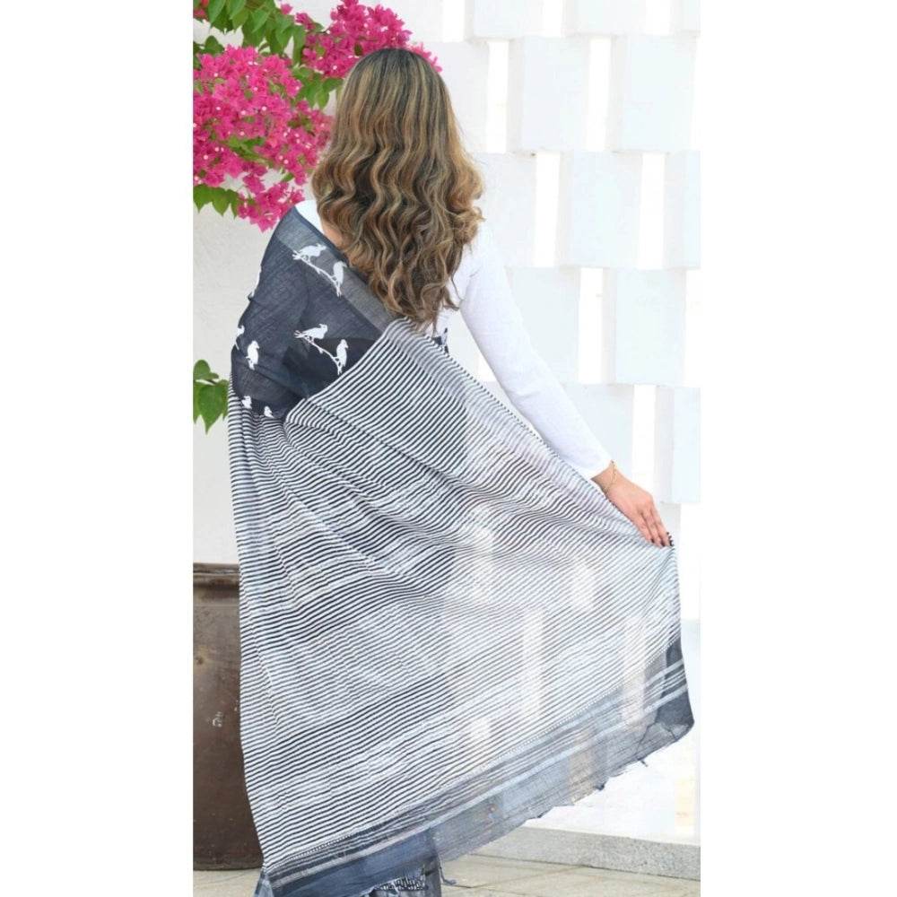 Generic Women's Silk Printed Saree With Unstitched Blouse 5.5Mtr (Black) - MYLUXURY LANE ENTERPRISE