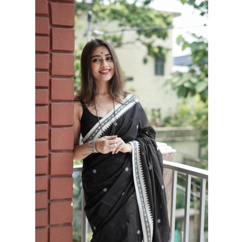 Generic Women's Cotton Printed Saree With Unstitched Blouse 5.5Mtr (Black) - MYLUXURY LANE ENTERPRISE
