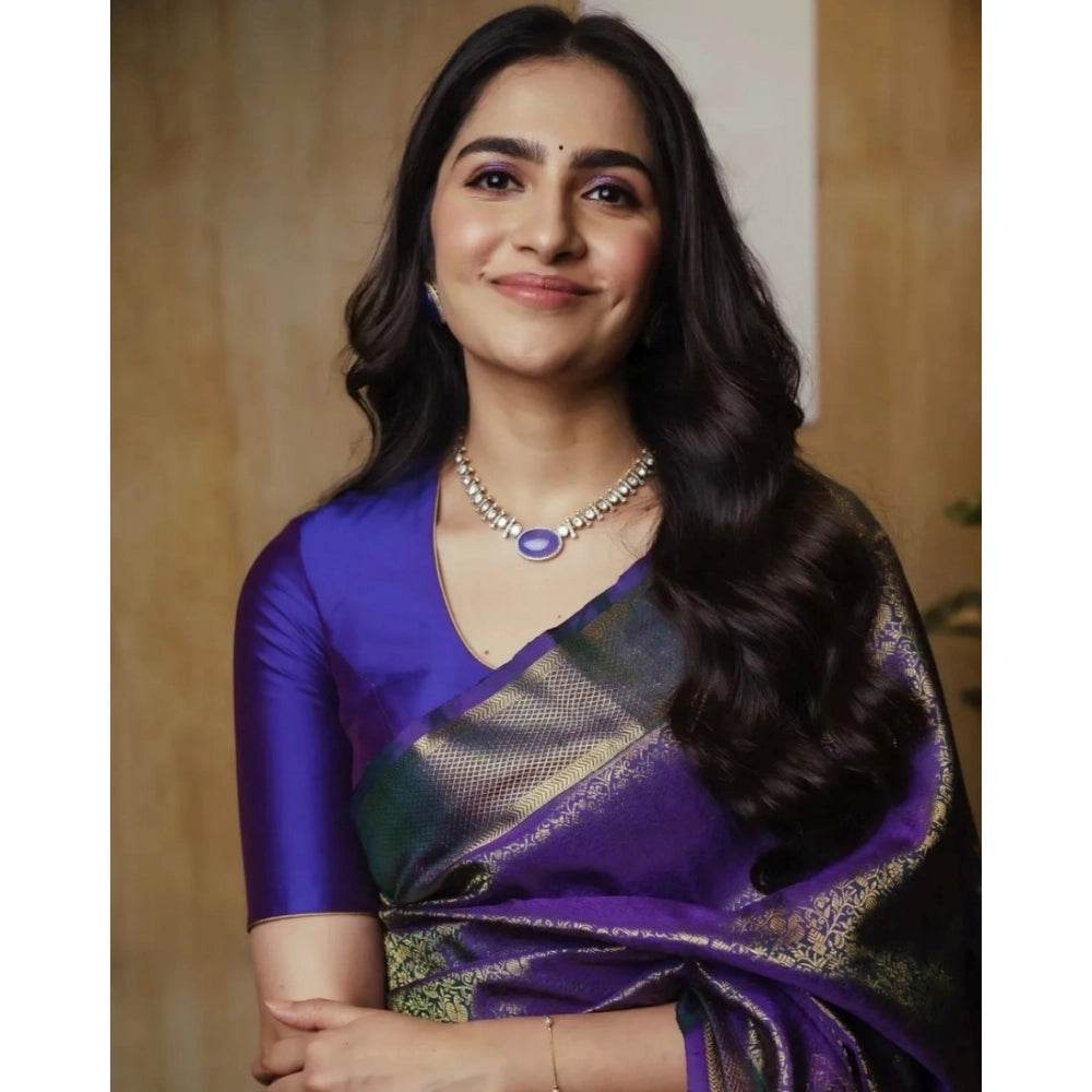 Generic Women's Silk Printed Saree With Unstitched Blouse 5.5Mtr (Purple) - MYLUXURY LANE ENTERPRISE