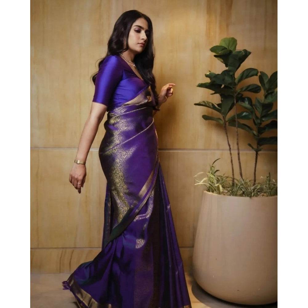 Generic Women's Silk Printed Saree With Unstitched Blouse 5.5Mtr (Purple) - MYLUXURY LANE ENTERPRISE