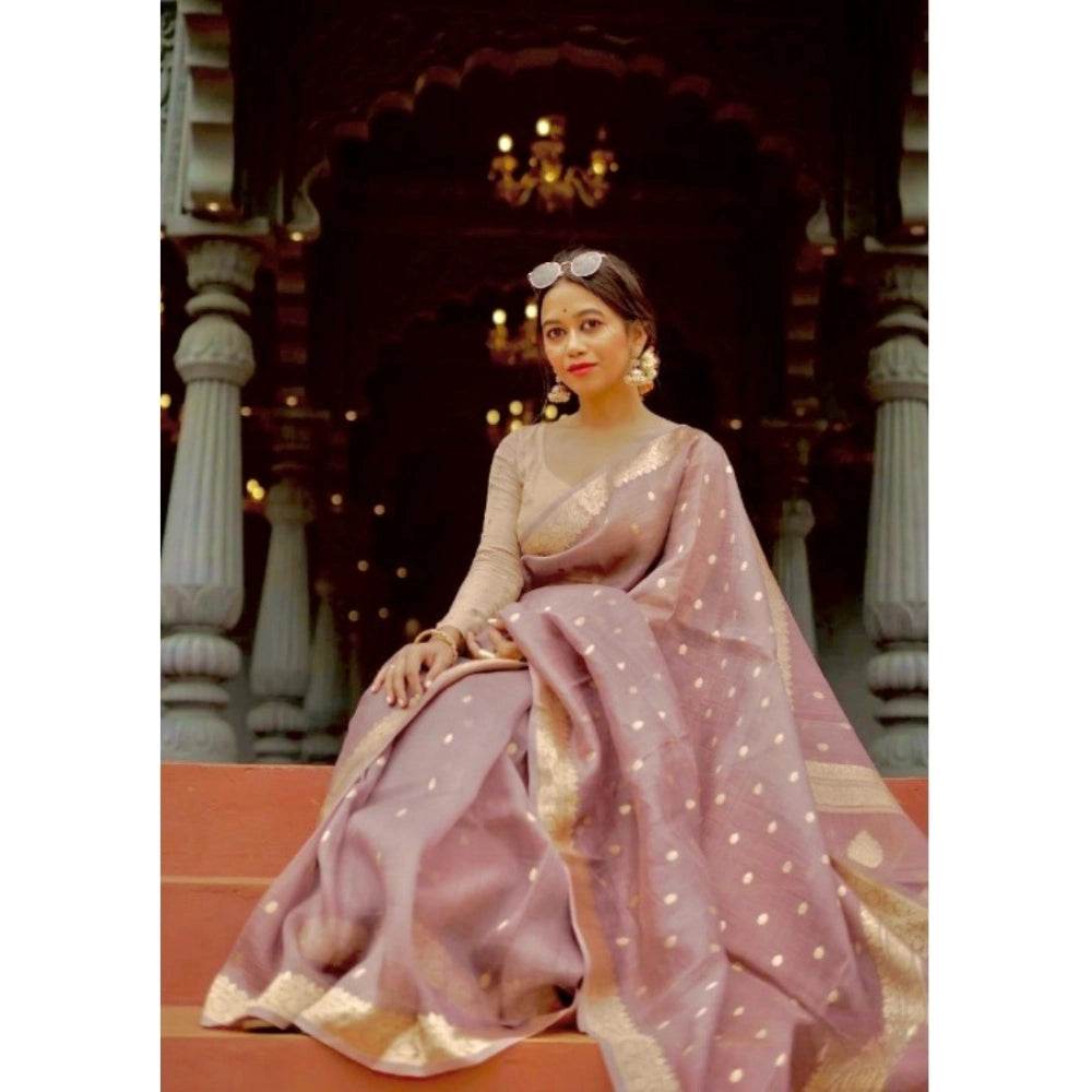 Generic Women's Cotton Printed Saree With Unstitched Blouse 5.5Mtr (Rose Gold) - MYLUXURY LANE ENTERPRISE