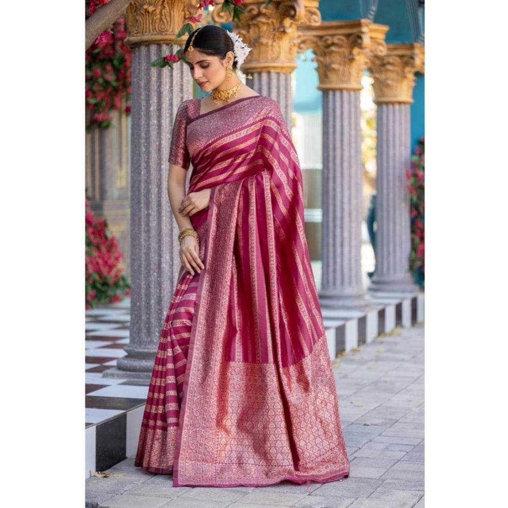 Generic Women's Silk Printed Saree With Unstitched Blouse 5.5Mtr (Pink) - MYLUXURY LANE ENTERPRISE