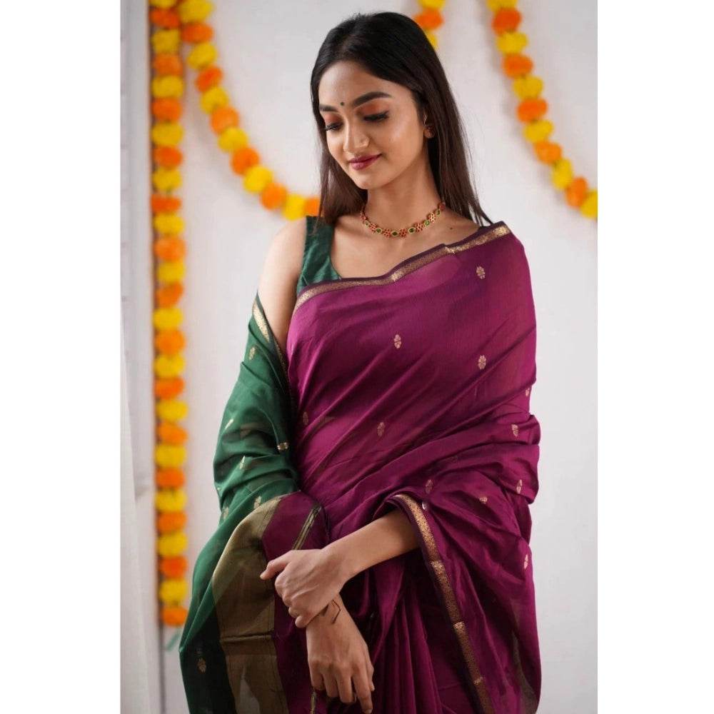 Generic Women's Cotton Printed Saree With Unstitched Blouse 5.5Mtr (Wine) - MYLUXURY LANE ENTERPRISE