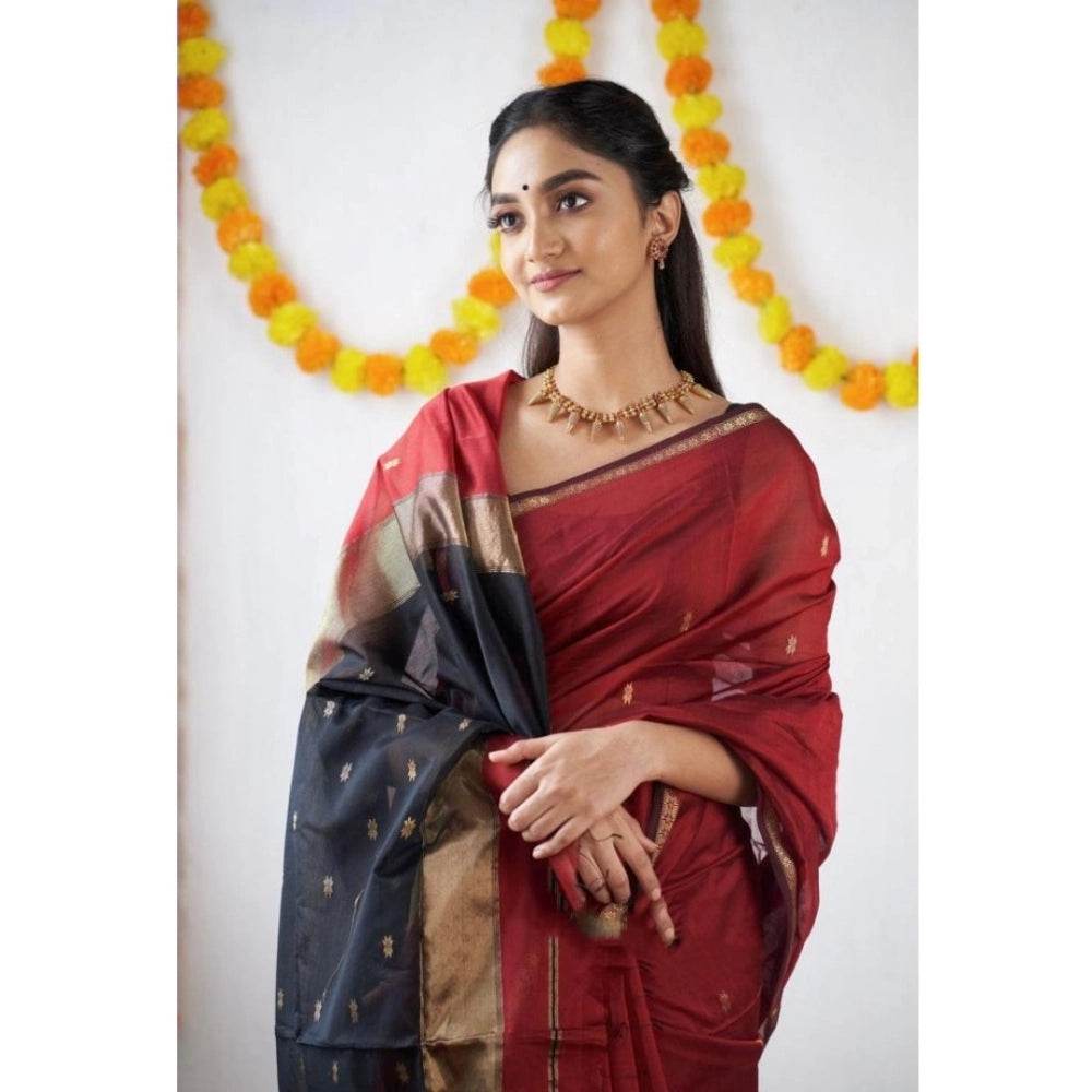 Generic Women's Cotton Printed Saree With Unstitched Blouse 5.5Mtr (Red) - MYLUXURY LANE ENTERPRISE