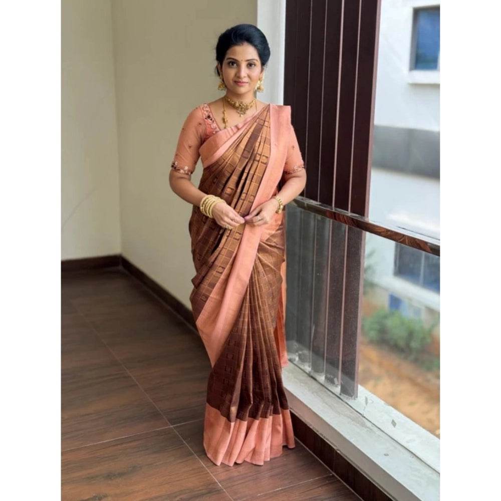 Generic Women's Silk Printed Saree With Unstitched Blouse 5.5Mtr (Brown) - MYLUXURY LANE ENTERPRISE
