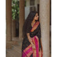 Generic Women's Silk Printed Saree With Unstitched Blouse 5.5Mtr (Black-Pink) - MYLUXURY LANE ENTERPRISE