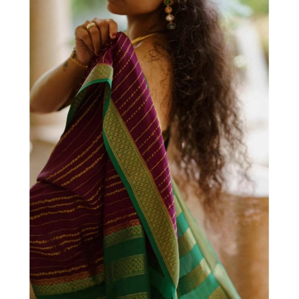 Generic Women's Silk Printed Saree With Unstitched Blouse 5.5Mtr (Wine) - MYLUXURY LANE ENTERPRISE