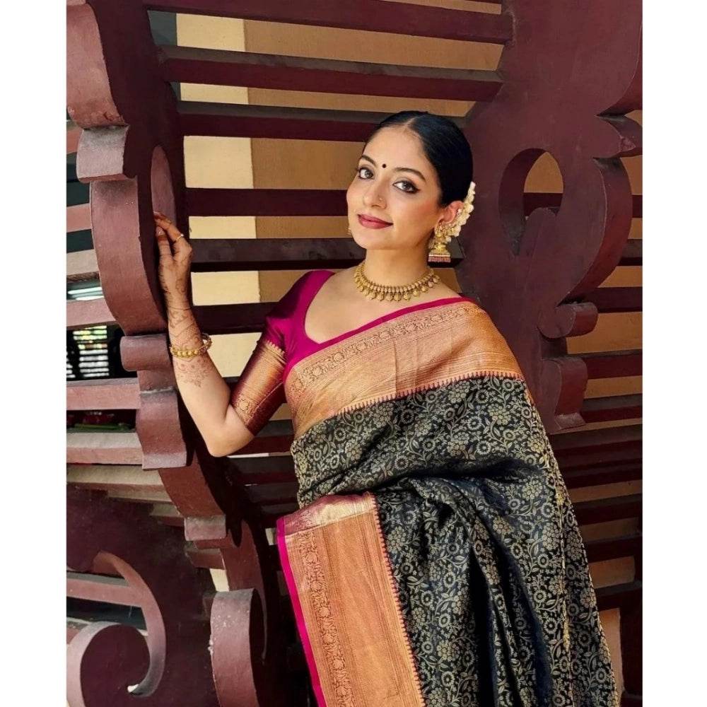 Generic Women's Silk Printed Saree With Unstitched Blouse 5.5Mtr (Green) - MYLUXURY LANE ENTERPRISE