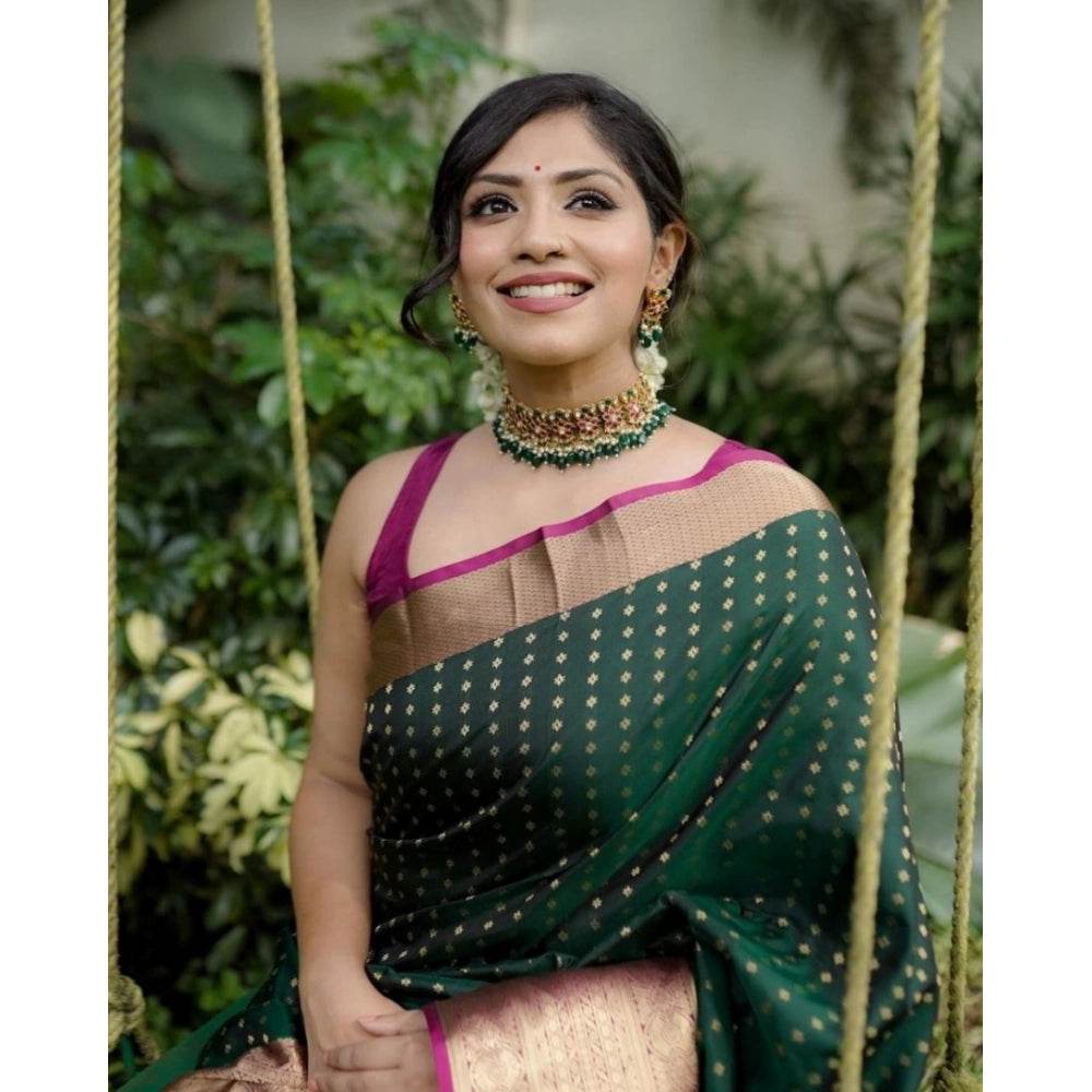 Generic Women's Silk Printed Saree With Unstitched Blouse 5.5Mtr (Green) - MYLUXURY LANE ENTERPRISE