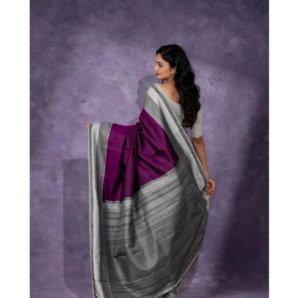 Generic Women's Silk Printed Saree With Unstitched Blouse 5.5Mtr (Purple) - MYLUXURY LANE ENTERPRISE