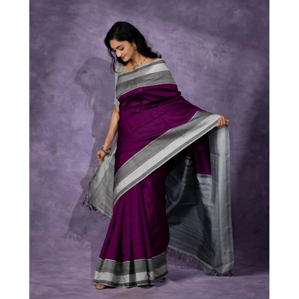 Generic Women's Silk Printed Saree With Unstitched Blouse 5.5Mtr (Purple) - MYLUXURY LANE ENTERPRISE