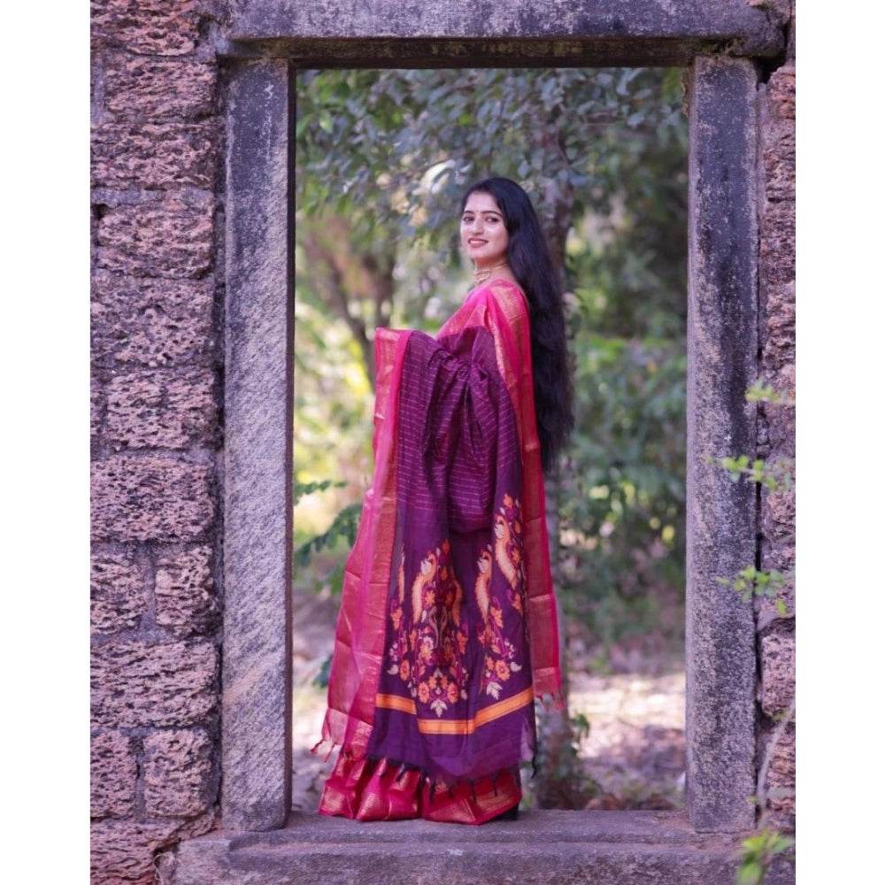 Generic Women's Silk Printed Saree With Unstitched Blouse 5.5Mtr (Purple) - MYLUXURY LANE ENTERPRISE