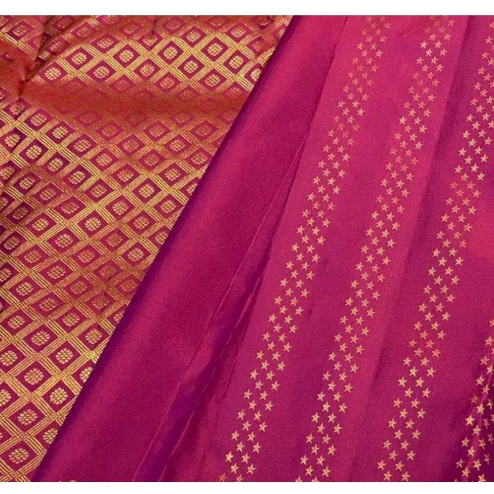 Generic Women's Silk Printed Saree With Unstitched Blouse 5.5Mtr (Rani Pink) - MYLUXURY LANE ENTERPRISE