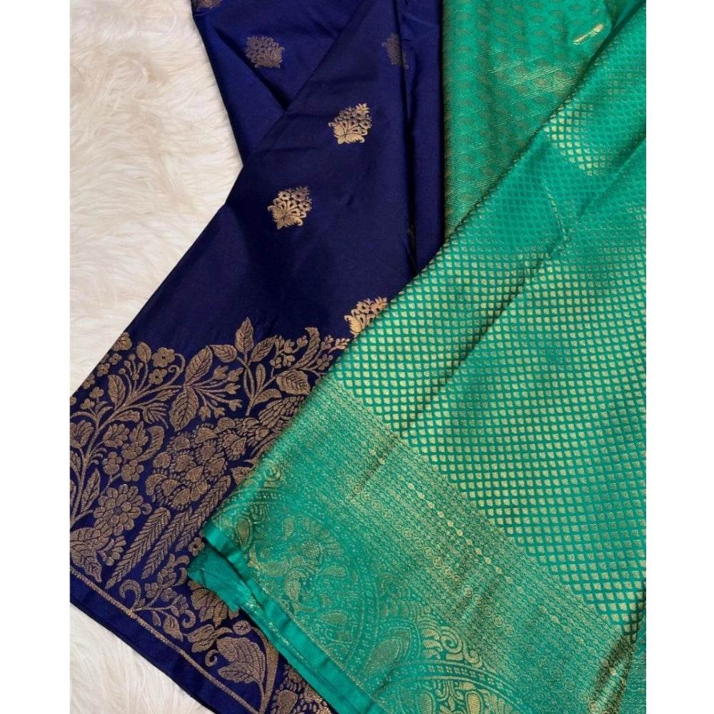 Generic Women's Silk Printed Saree With Unstitched Blouse 5.5Mtr (Royal Blue) - MYLUXURY LANE ENTERPRISE