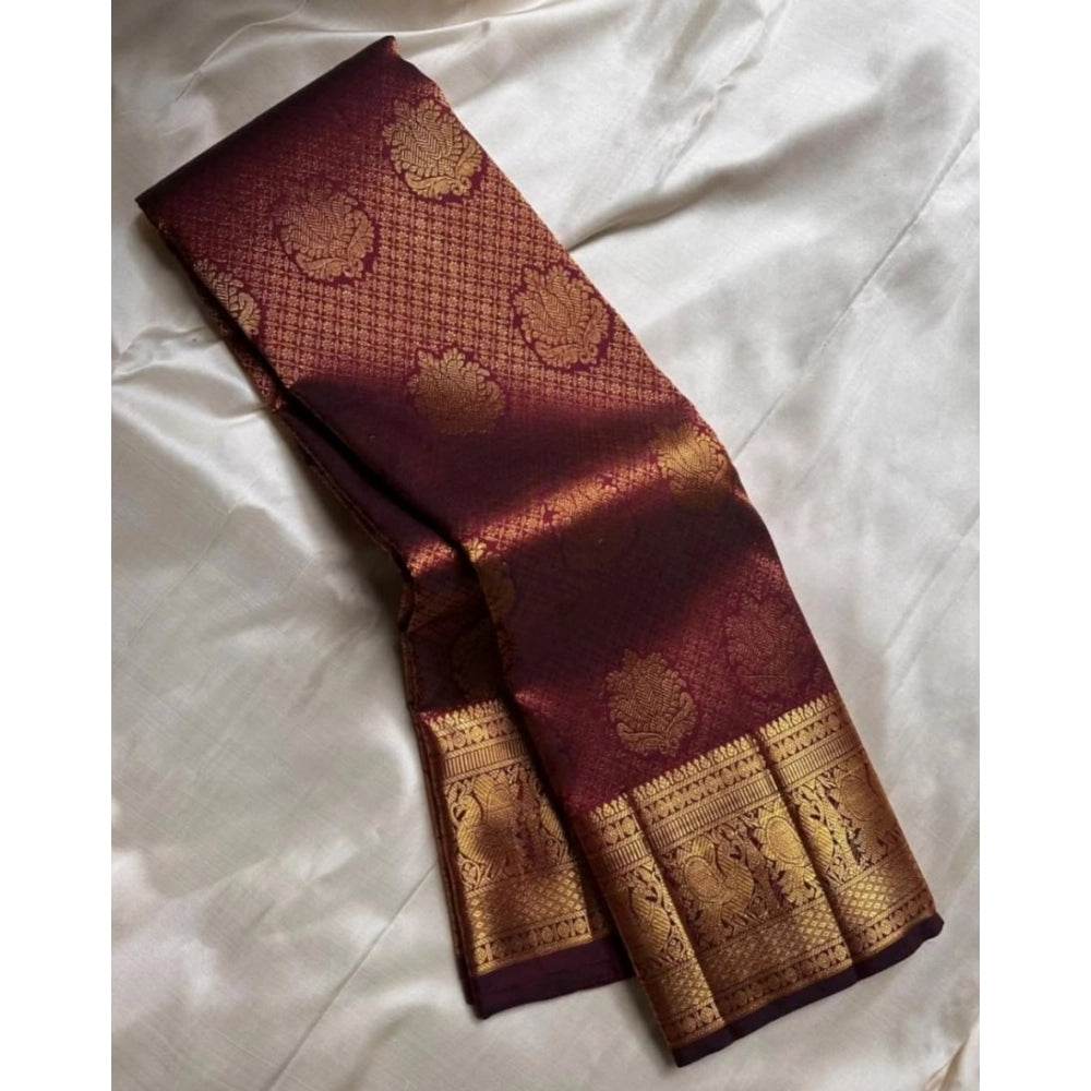 Generic Women's Silk Printed Saree With Unstitched Blouse 5.5Mtr (Maroon) - MYLUXURY LANE ENTERPRISE