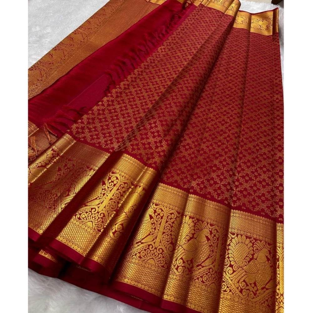 Generic Women's Silk Printed Saree With Unstitched Blouse 5.5Mtr (Maroon) - MYLUXURY LANE ENTERPRISE